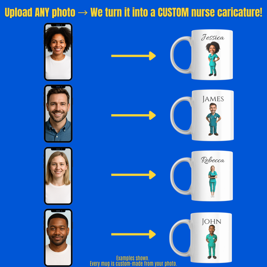 Custom Nurse Caricature Mug — Turn Any Photo Into a Personalized Character!